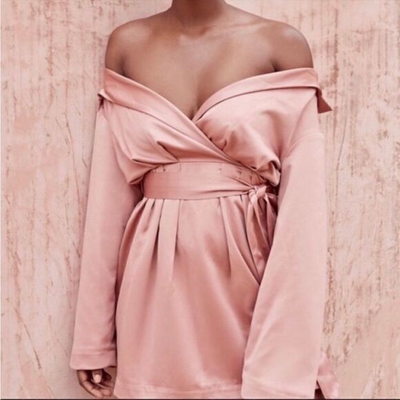 House of cb Mena Mini Pink Champagne Dress Wrap Size L - Picture 3 of 10